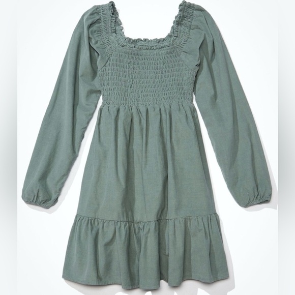 AE Long-Sleeve Smocked Corduroy Mini Dress - Picture 4 of 4